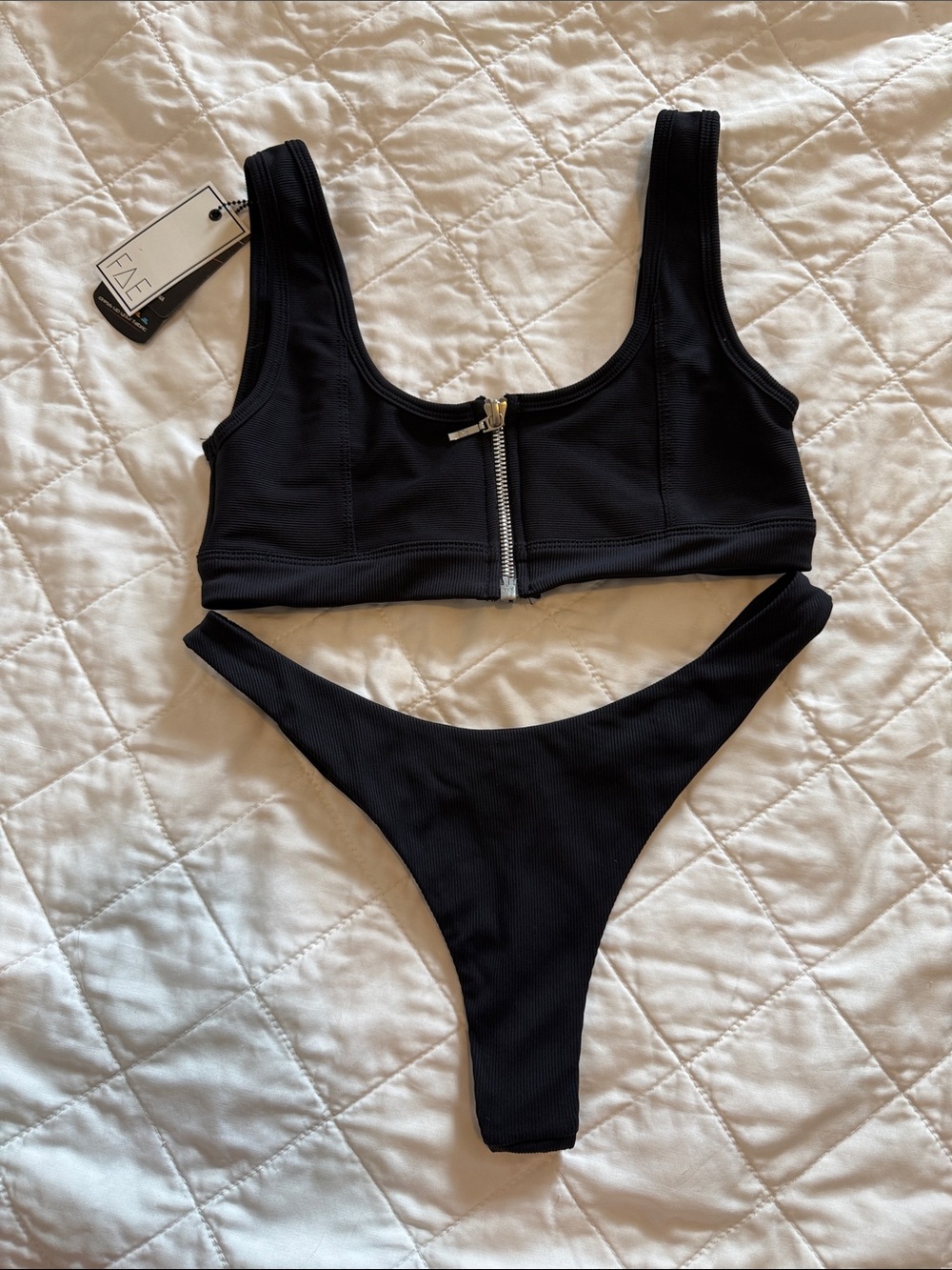 FAE Black Ribbed Zipper Front Bikini Set